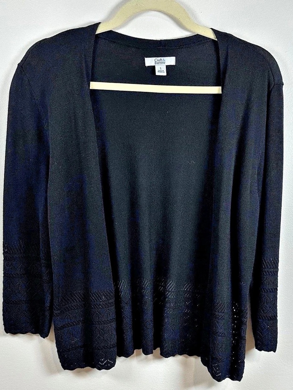 Croft & Barrow Black Open Front Cardigan Size Small Like New